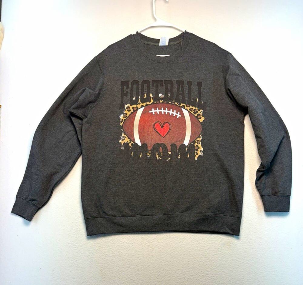 Port & Company Fan Favorite Women’s L Gray custom Football Mom squad Sweatshirt